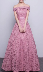 Beautiful Dark Pink Lace Long Off Shoulder Party Dress, Lace Prom Dress 2020 cg3028