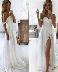 White chiffon sweetheart lace long prom dress white evening dress cg3801