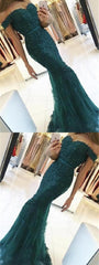 2019 Sweetheart Neck Evening Prom Dresses, Hunter Green Off Shoulder Lace Prom Dresses cg449