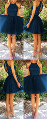 navy blue homecoming dresses short tulle backless dress cg4684
