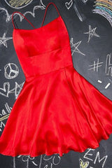 A-Line Short red Homecoming Dress Satin Party Dress cg5149
