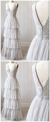 A Line V Neck Gray Lace Prom Dresses, V Neck Gray Lace Formal Graduation Bridesmaid Dresses cg5567