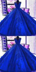 Gorgeous Royal Blue Appliques Beads Quinceanera Dresses, Formal Ball Gown Prom Dress cg703