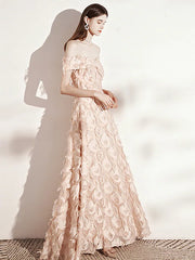 Off The Shoulder Champagne Feather Long Prom Dress