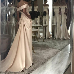 Long Champagne Off Shoulder Satin Mermaid Wedding Dresses 2017