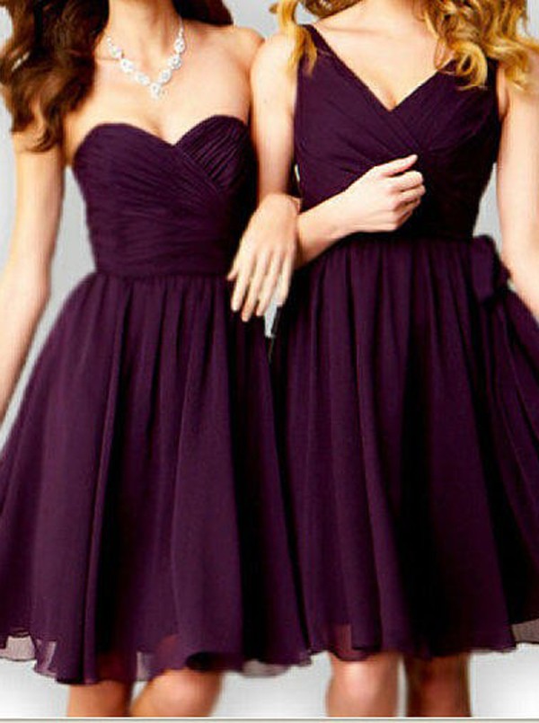 Short Grape Bridesmaid Wedding Party Dress
