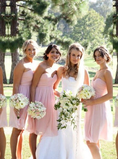 Short Pink Sweetheart Pleats Chiffon Bridesmaid Dress