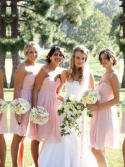 Short Pink Sweetheart Pleats Chiffon Bridesmaid Dress