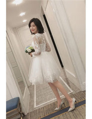 Sheer Neckline Lace Tulle Short Long Sleeves Wedding Reception Dress