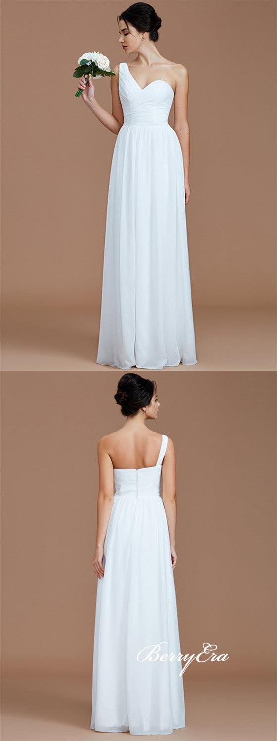 One Shoulder White Chiffon A-line Bridesmaid Dresses - RongMoon
