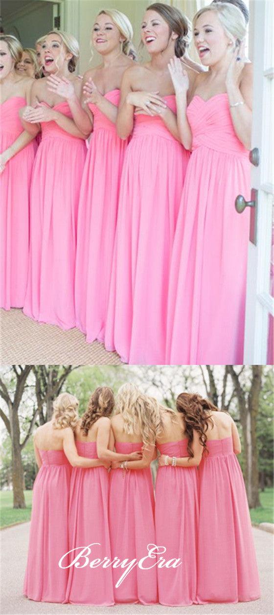 Sweetheart Strapless A-line Pink Chiffon Bridesmaid Dresses - RongMoon