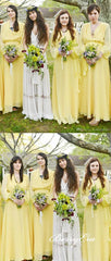 Long Sleeves A-ine Yellow Chiffon Boho Wedding Bridesmaid Dresses - RongMoon