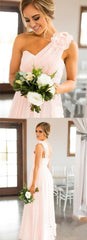 One Shoulder A-line Pink Chiffon Bridesmaid Dresses - RongMoon