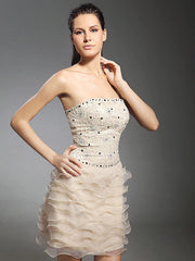 Sheath / Column Dress Holiday Short / Mini Sleeveless Strapless Lace with Lace Beading