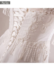 Short Sleeve Appliques White Plus Size Unique Lace Wedding Dress