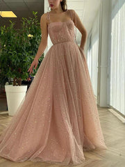 Pink Tulle Sparkle A Line Prom Formal Dress