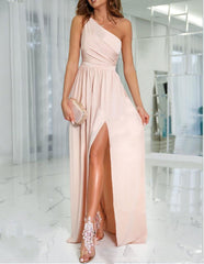 One Shoulder Pleats Black Bridesmaid Dress
