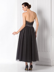 Ball Gown Little Black Dress Dress Holiday Tea Length Sleeveless Sweetheart Tulle with Sash / Ribbon
