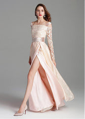 Organza Off-the-shoulder Embroidery Pink Prom Dress