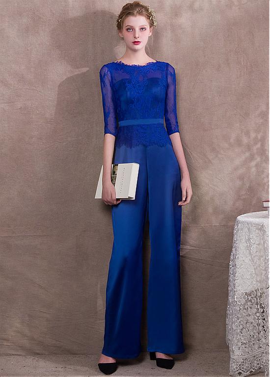 Jumpsuit Acetate Royal Satin & Lace Jewel Evening Dress