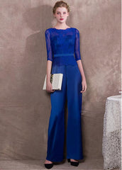 Jumpsuit Acetate Royal Satin & Lace Jewel Evening Dress