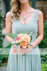Mismatched Fashion Tiffany Blue Chiffon Elegant Sleeveless A-line Cheap Bridesmaid Dresses,DB098