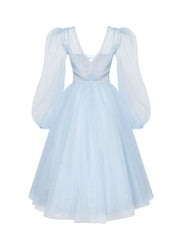 Two Piece A-Line Prom Dresses Elegant Dress Wedding Guest Tea Length Half Sleeve Sweetheart Tulle with Pleats Pure Color