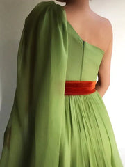 Green One Shoulder Pleats  Formal Prom Dress