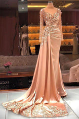 Gold Sheer High Neck Mermaid Long Sleeves Prom Dress