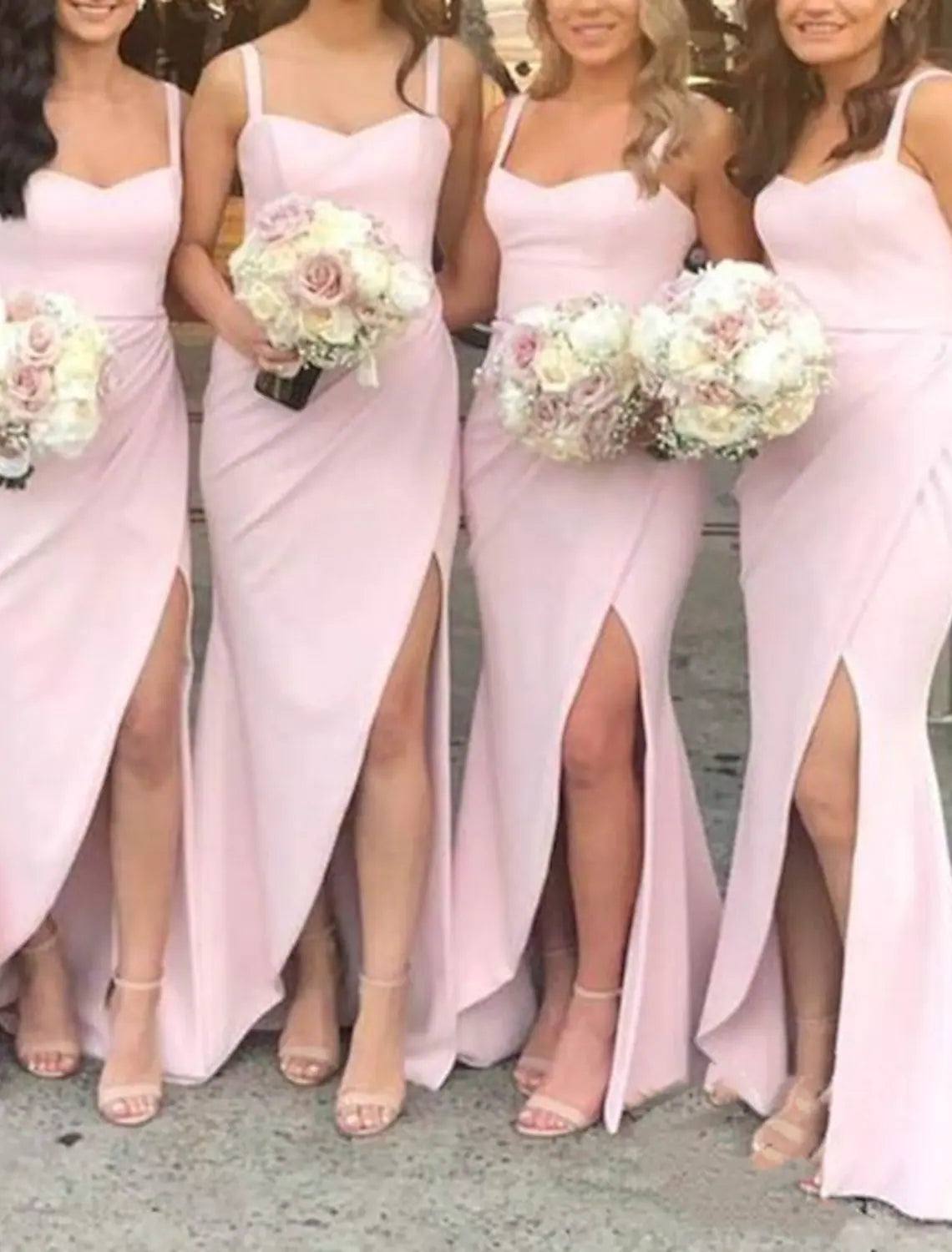 Mermaid / Trumpet Bridesmaid Dress Spaghetti Strap Sleeveless Sexy Sweep / Brush Train Stretch Chiffon with Split Front / Ruching - RongMoon