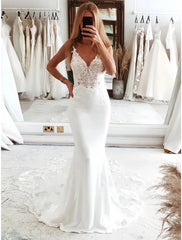 Trumpet Mermaid V Neck Backless Wedding Dress