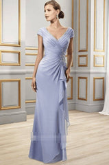 Draped Cap Sleeve V-Neck Chiffon Formal Dress With Appliques - RongMoon