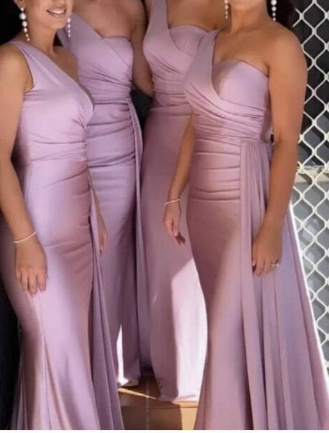 Mermaid / Trumpet Bridesmaid Dress One Shoulder Sleeveless Elegant Sweep / Brush Train Spandex with Draping / Solid Color - RongMoon