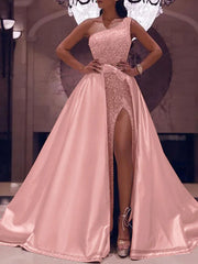 One Shoulder Sequin Detachable Train Prom Dress
