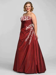 Ball Gown Plus Size Prom Formal Evening Dress Strapless Sleeveless Floor Length Taffeta with Beading Appliques