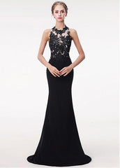Halter Satin Black Mermaid Evening Prom Dress
