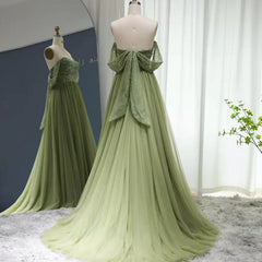 Sage Long Tulle Off The Shoulder Beading Prom Dress