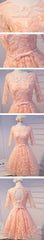 Unique Style Three-quarter Sleeve Full Feather Appliques Keyhole Lace Up Back Tea-Length Homecoming Dress,BD0121