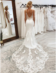 Trumpet Mermaid V Neck Backless Wedding Dress