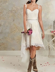 Lace High Low Short Beading Straps Wedding Dress