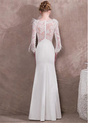 Lace & Spandex Bateau White Mermaid Evening Dress