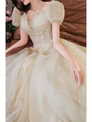 A-Line Prom Dresses Sparkle & Shine Dress Prom Floor Length Short Sleeve V Neck Tulle with Sequin