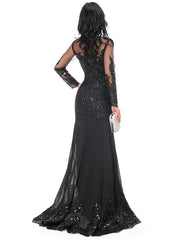 Long Sleeve Scoop See Through Mermaid Prom Dress