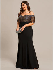 Mermaid / Trumpet Wedding Guest Dresses Minimalist Dress Formal Floor Length Short Sleeve Off Shoulder Stretch Fabric with Fringe Tassel