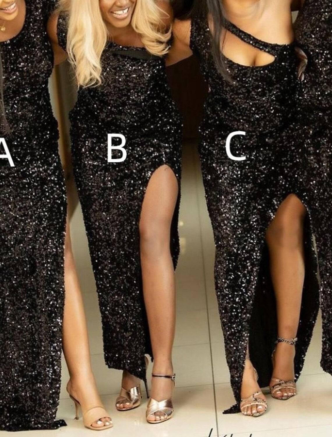Sheath / Column Bridesmaid Dress One Shoulder Sleeveless Sparkle & Shine Sweep / Brush Train Sequined with Split Front / Solid Color - RongMoon