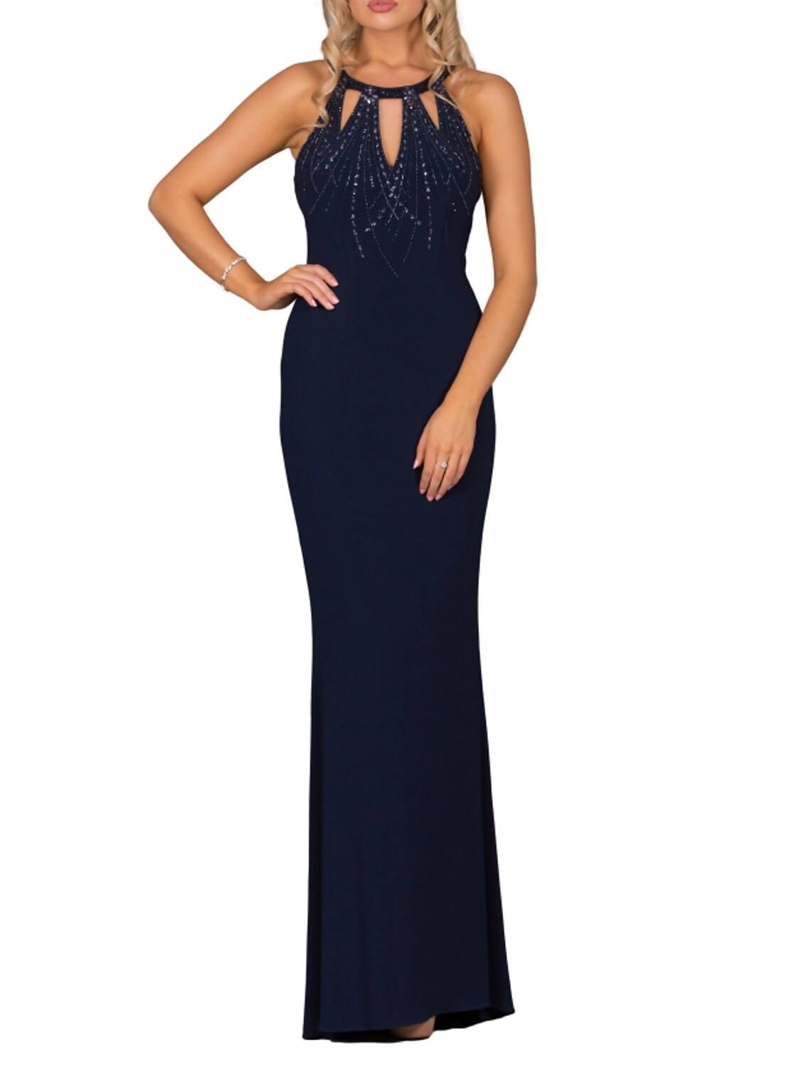 Sheath / Column Bridesmaid Dress Halter Neck Sleeveless Elegant Sweep / Brush Train Lace with Beading - RongMoon