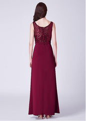 Sequin Lace Scoop Burgundy A-line Evening Dress