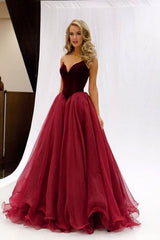Elegant Ball Gown Burgundy Long Organza Prom Dresses
