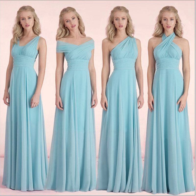 Sky Blue A-line Multi-Way Wrap Chiffon Long Bridesmaid Dress-CHRIS - RongMoon