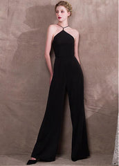 Black Jumpsuit Acetate Satin Jewel Evening Dress